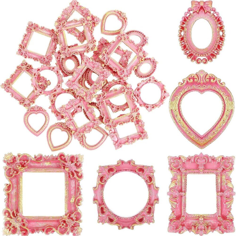 25 Pcs Vintage Mini Picture Frames Baroque Antique Small Resin Jewelry Display T